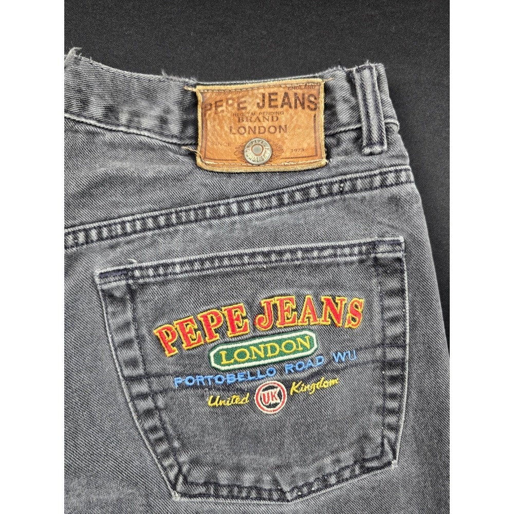 Pepe Jeans London Men Vintage Faded Black Embroidered Denim Shorts Size 33